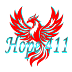 Red and cyan phoenix Hope 411 logo